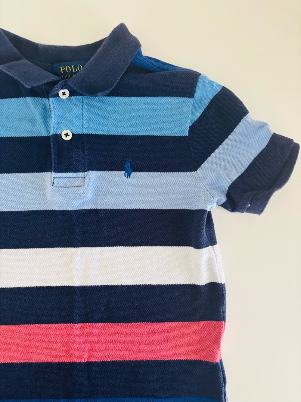 Polo by Ralph Lauren Kids Navy, Light Blue & Pink Striped Polo